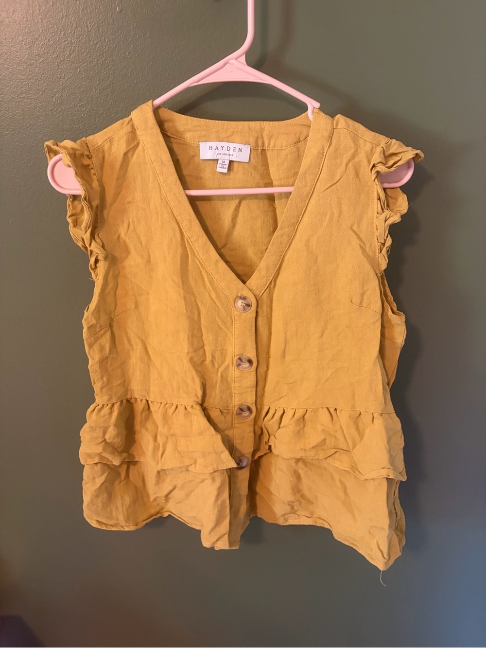 Hayden Mustard Yellow Ruffle Button-Front Tank Top